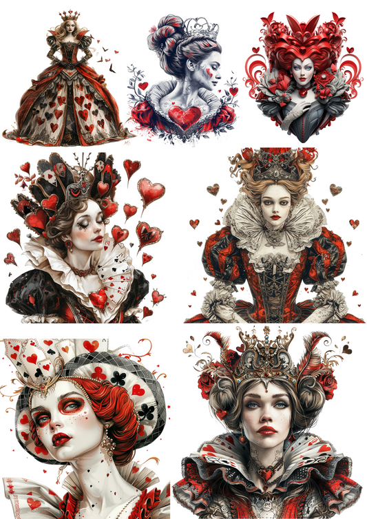 Rice Paper For Decoupage Queen of Hearts From Alice in Wonderland Collage Cat. No. 4385