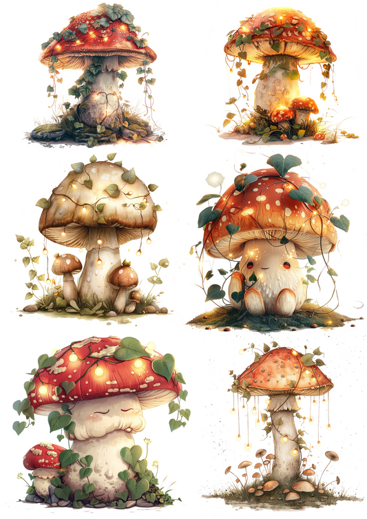 Rice Paper For Decoupage Magic Mushrooms Toadstools Collage Cat. No. 4387