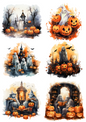 Rice Paper For Decoupage Ghost And Halloween Pumpkins Collage Cat. No. 4397