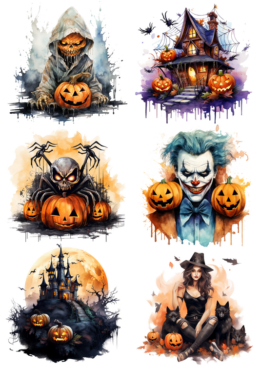 Rice Paper For Decoupage Spider Joker And Halloween Pumpkins Collage Cat. No. 4405