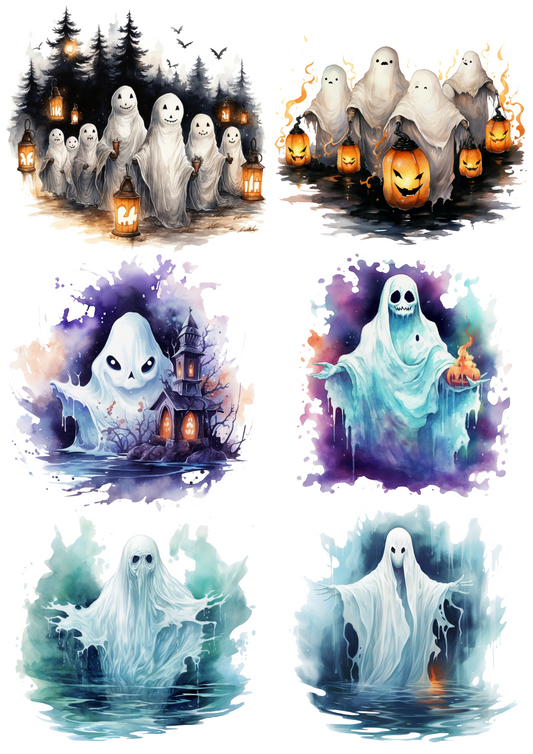 Rice Paper For Decoupage Ghosts And Pumpkins Halloween Lanterns Collage Cat. No. 4407