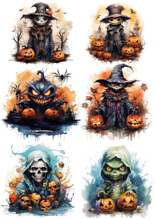 Rice Paper For Decoupage Iconic Characters And Halloween Pumpkins Collage Cat. No.4411