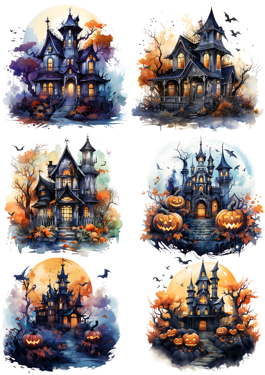 Rice Paper For Decoupage Halloween Castles Collage Cat. No. 4412