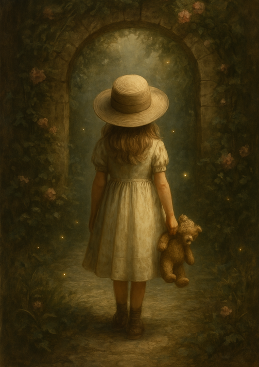 Rice Paper Decoupage Girl Holding Teddy Bear In Secret Garden Full Cat. No. 4423