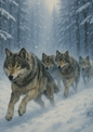 Rice Paper For Decoupage A Pack of Running Wolves In A Snowy Winter Forest Full Cat. No. 4424