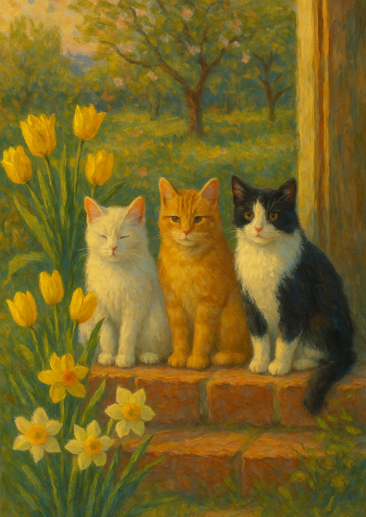 Rice Paper For Decoupage Cats Sitting On The Doorstep Of A House In The Impressionist Style Full Cat. No. 4429