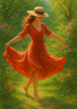Rice Paper For Decoupage Woman In Red Dress Dancing Barefoot On Grass Full Cat. No. 4430