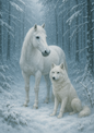 Rice Paper For Decoupage White Horse And Wolf In Winter Forest Full Cat. No. 4451