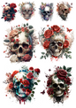 Rice Paper For Decoupage Gothic Skulls In Flowers 2 Collage Cat. No. 4456