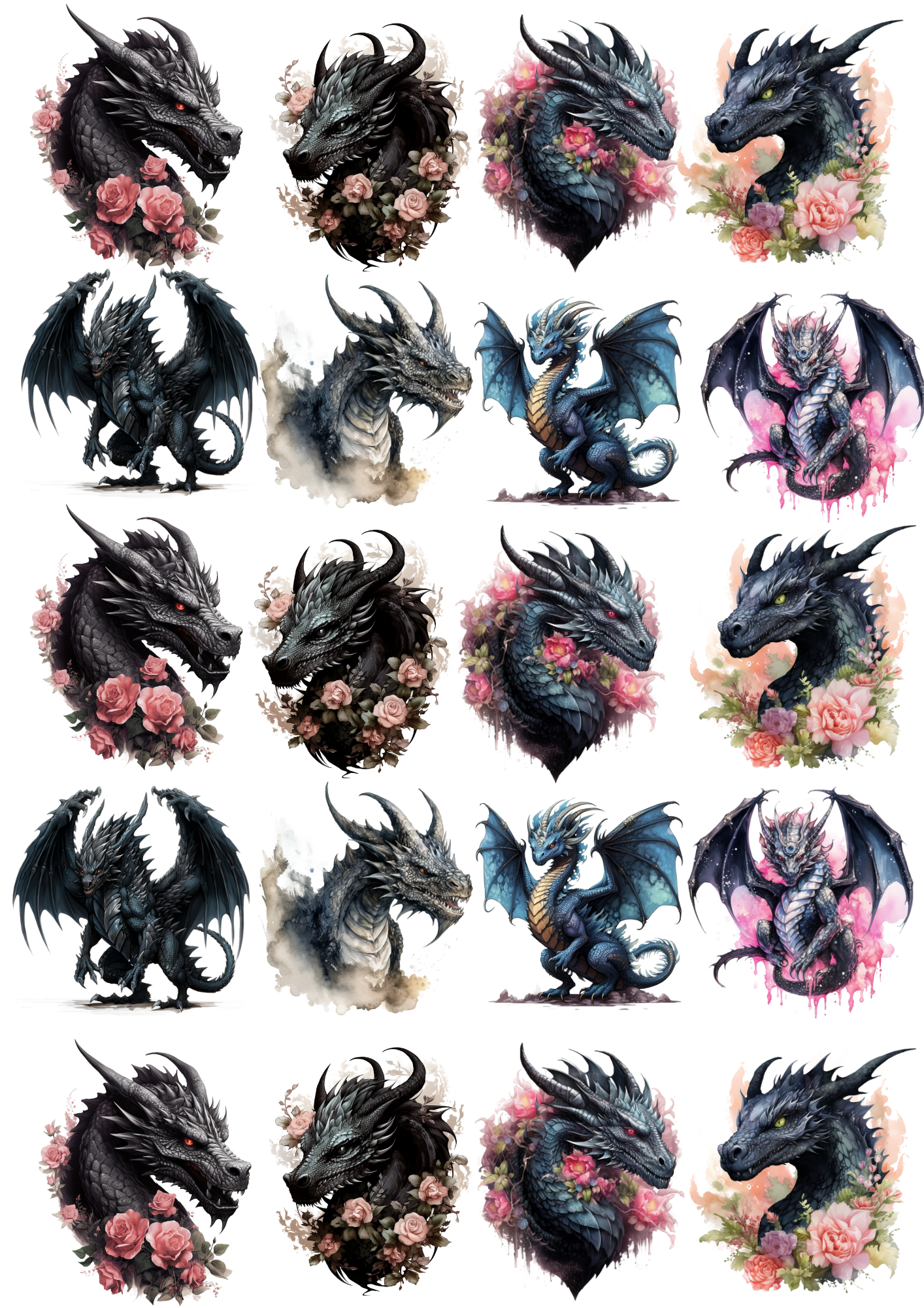 Rice Paper For Decoupage Gothic Dragons In Flowers 2 Cat. No. 4460