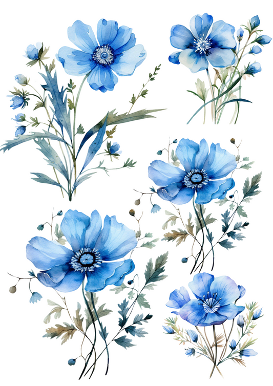 Rice Paper For Decoupage Blue Meadow Flowers Collage Cat. No. 4468