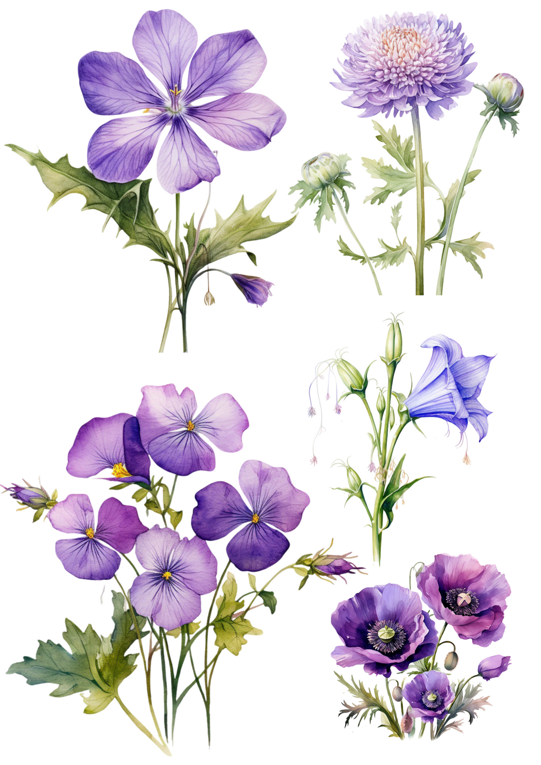Rice Paper For Decoupage Purple Meadow Flowers Collage Cat. No. 4469
