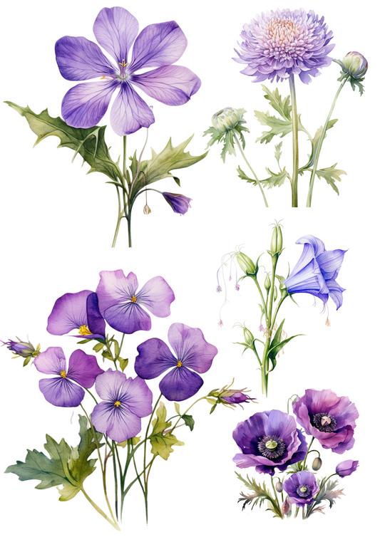 Rice Paper For Decoupage Purple Meadow Flowers Collage Cat. No. 4469