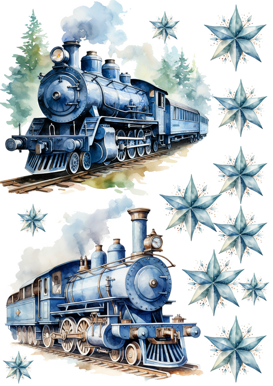 Rice Paper For Decoupage Christmas Magic Train Collage Cat. No. 4474