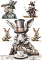 Rice Paper For Decoupage Alice In Wonderland White Rabbit In Hat Collage Cat. No. 4510