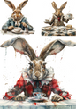 Rice Paper For Decoupage Alice In Wonderland White Rabbit Drinking Tea Collage Cat. No. 4514