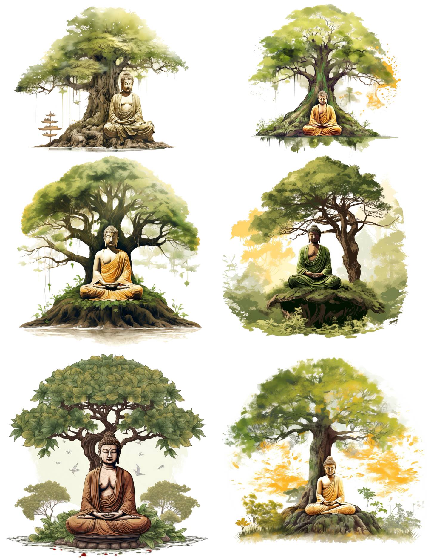 Rice Paper For Decoupage Buddha Meditating Under Sacred Tree Collage Cat. No. 4527