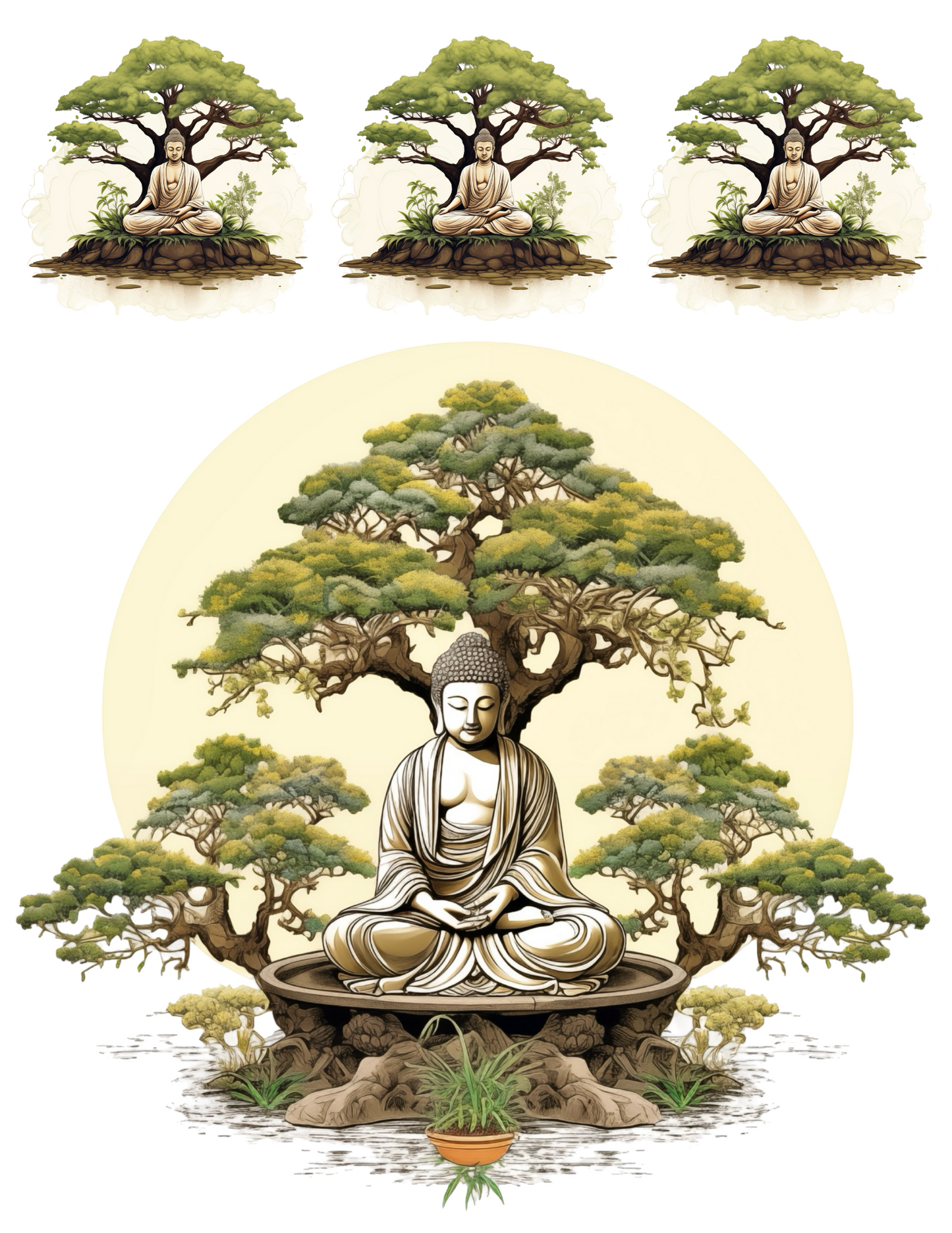 Rice Paper For Decoupage Buddha Meditating Under Sacred Tree Full Cat. No. 4528