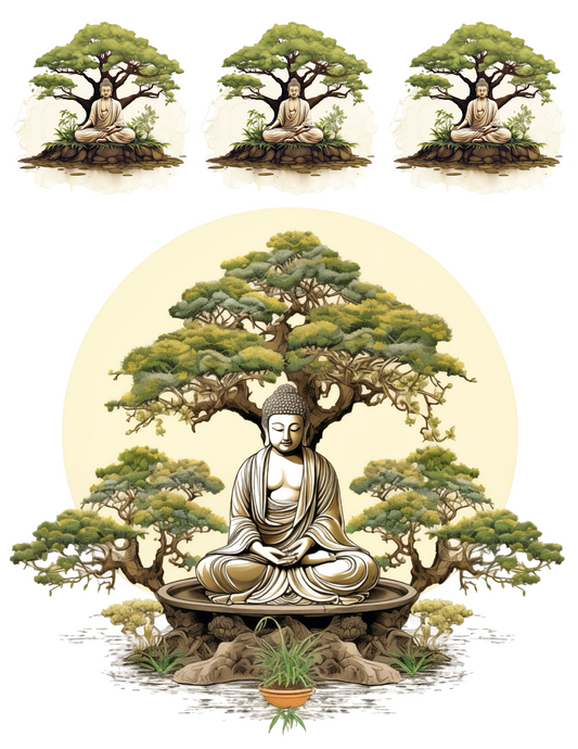 Rice Paper For Decoupage Buddha Meditating Under Sacred Tree Full Cat. No. 4528