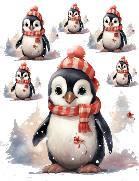 Rice Paper For Decoupage Winter Penguin In Hat Collage Cat. No. 4529