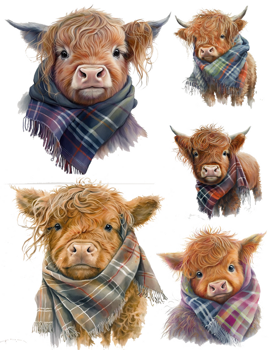 Rice Paper For Decoupage High Mountain Cow in Scarf Collage Cat. No. 4533