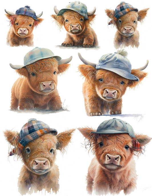 Rice Paper For Decoupage High Mountain Cow With Hat Collage Cat. No. 4535