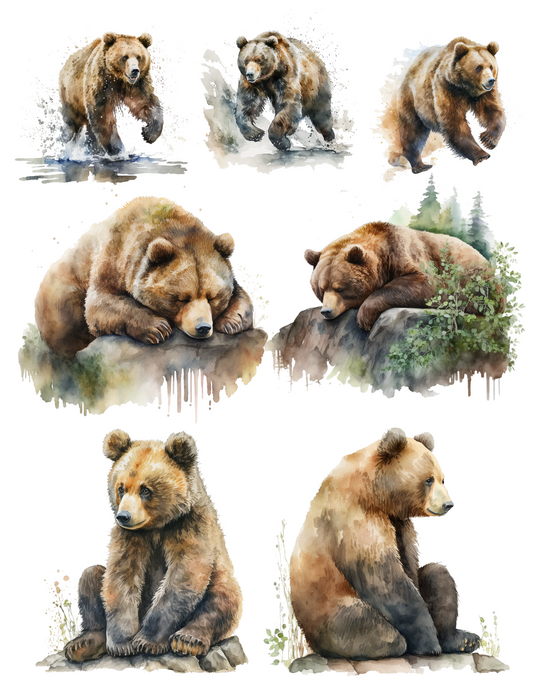 Rice Paper Decoupage Bear In Its Natural Environment Collage Cat. No. 4536