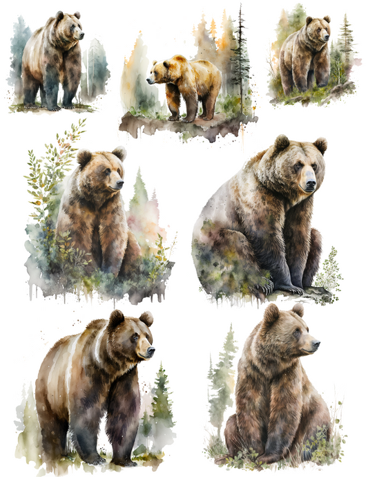 Rice Paper Decoupage Bear In Its Natural Environment 2 Collage Cat. No. 4537