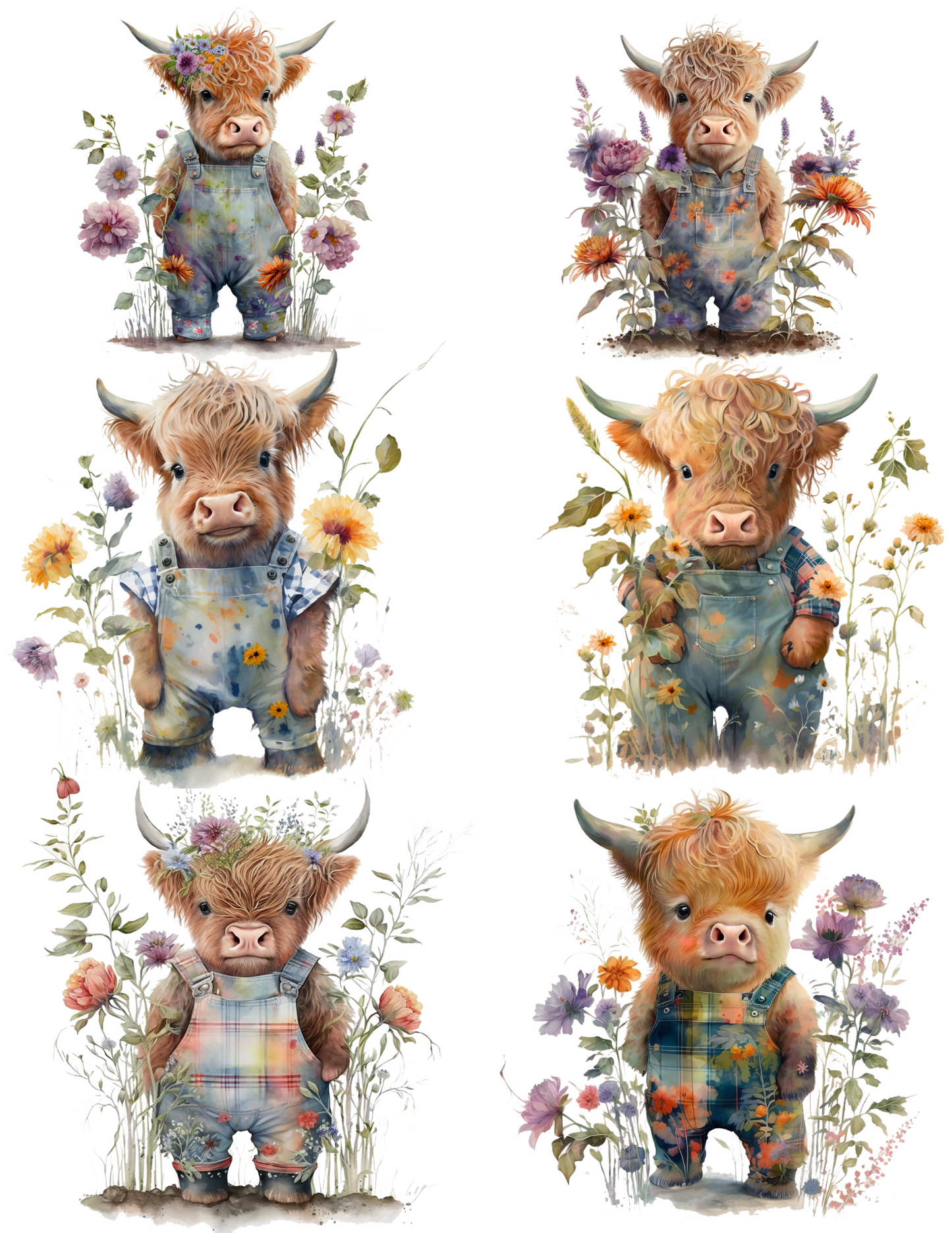 Rice Paper For Decoupage Highland Cow In Flowers Collage Cat. No. 4540