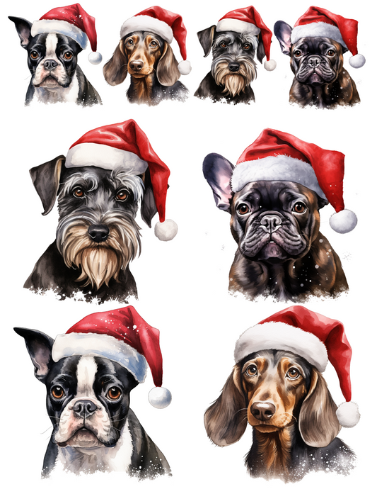 Rice Paper For Decoupage Dog In Christmas Hat Different Breeds Collage Cat. No. 4549
