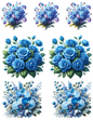 Rice Paper For Decoupage Blue Bouquets of Various Flowers Collage Cat. No. 4552