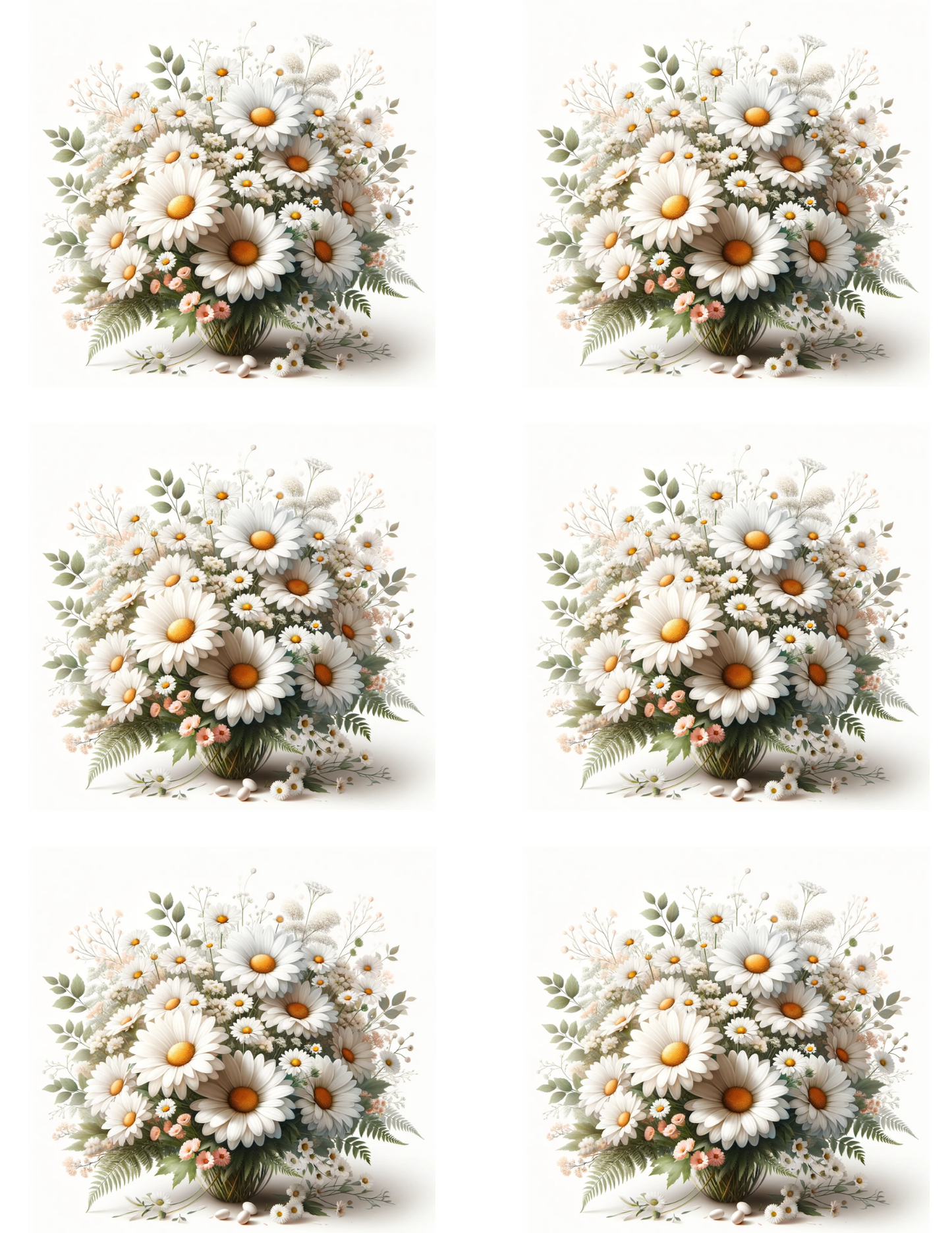Rice Paper For Decoupage Daisy Bouquets Collage Cat. No. 4553