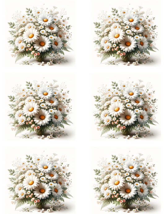 Rice Paper For Decoupage Daisy Bouquets Collage Cat. No. 4553