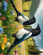 Rice Paper For Decoupage Magpies In The Meadow Full Cat. No. 4554