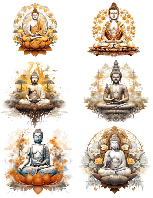 Rice Paper For Decoupage Meditating Buddha In Lotus Flower 2 Collage Cat. No. 4557