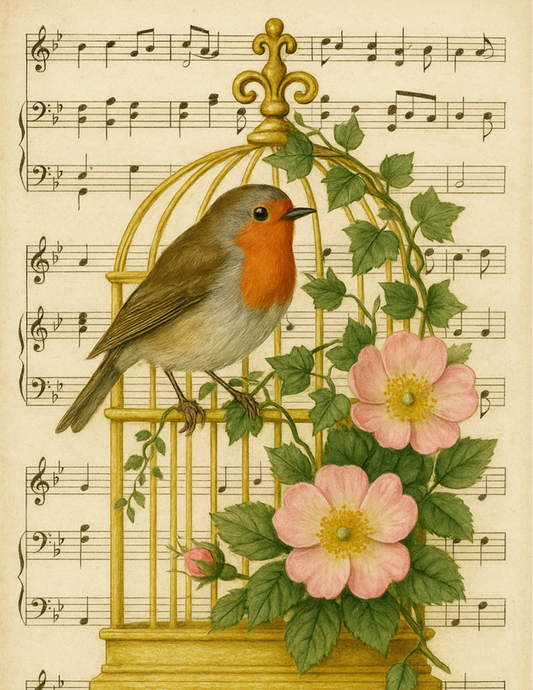 Rice Paper For Decoupage Red Robin On Red Cage Full Cat. No. 4564
