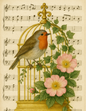 Rice Paper For Decoupage Red Robin On Red Cage Full Cat. No. 4564
