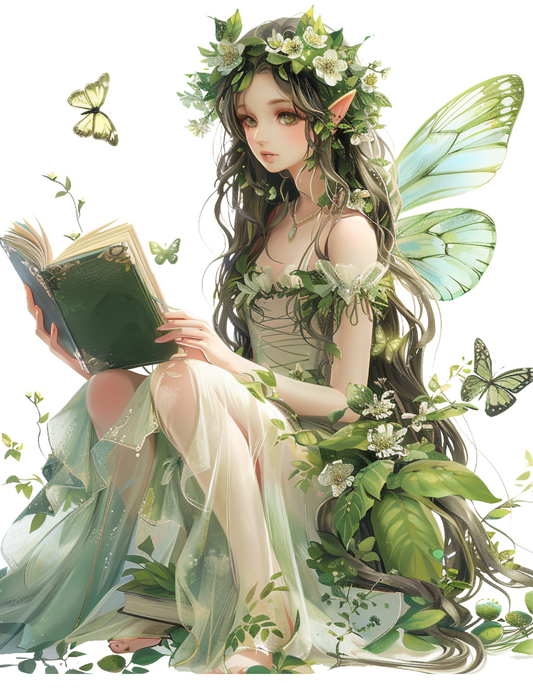 Rice Paper For Decoupage Forest Fairy Sitting Reading A Book Full Cat. No. 4573