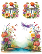 Rice Paper For Decoupage Dragonfly Over Flowers Collage Cat. No. 4574