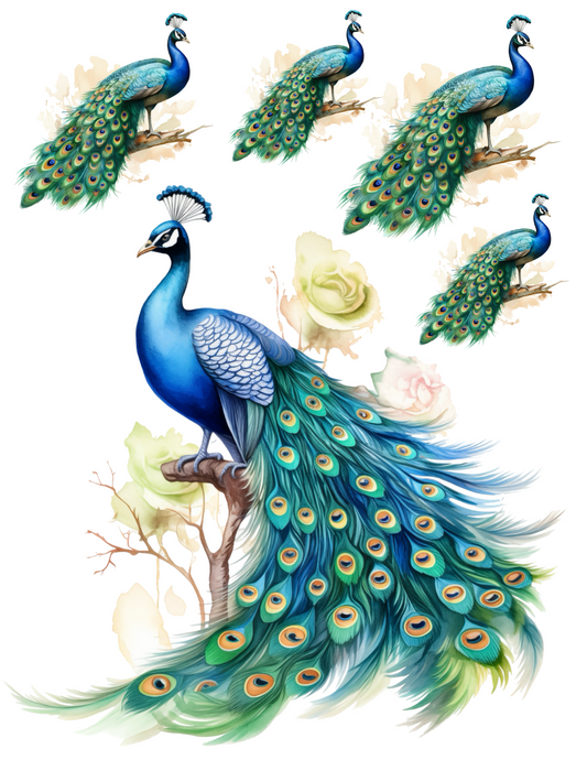 Rice Paper For Decoupage Peacock Collage Cat. No. 4580