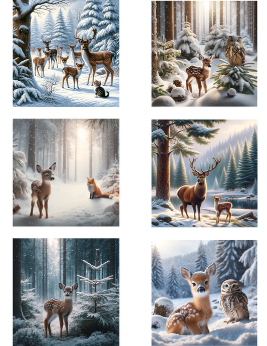 Rice Paper For Decoupage Winter Animals In The Forest Collage Cat. No. 4584