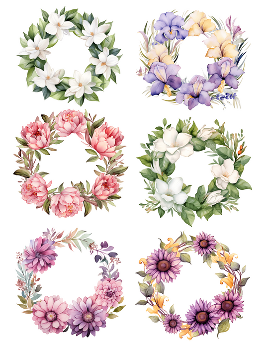 Rice Paper For Decoupage Flower Wreaths Collage Cat. No. 4586