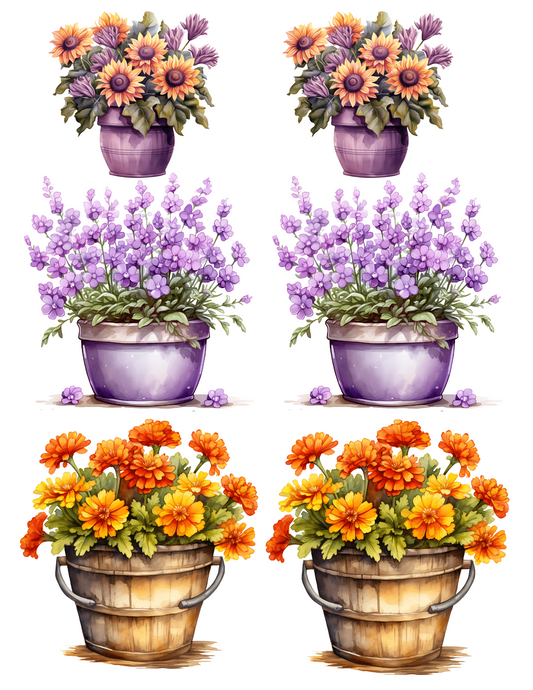 Rice Paper For Decoupage Various Flowers In Decorative Pot Collage Cat. No. 4589