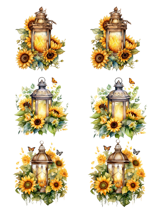 Rice Paper For Decoupage Lantern In Sunflowers Collage Cat. No. 4593