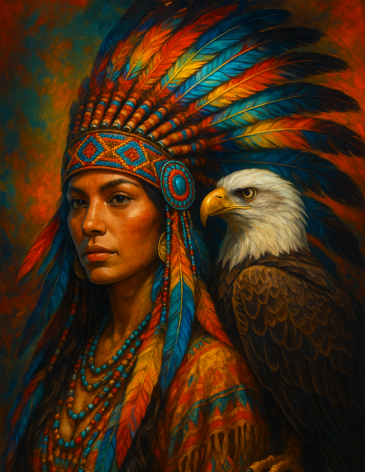 Rice Paper For Decoupage Red-skinned Indian Woman With A Plume On Her Head And An Eagle On Her Shoulder Full Cat. No. 4595