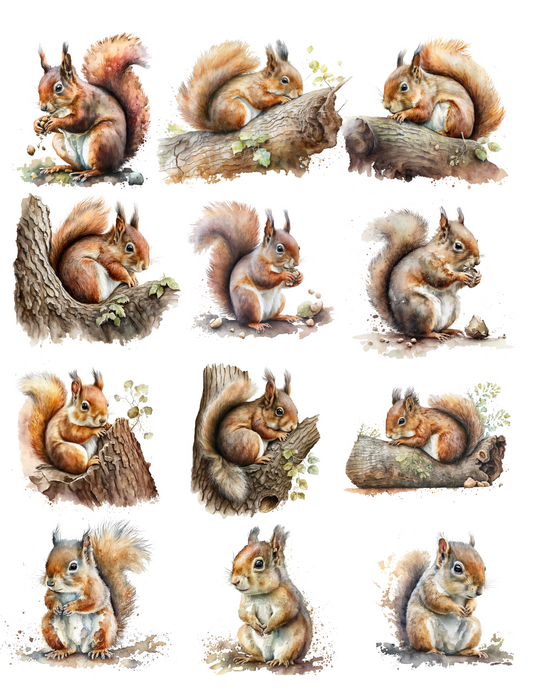 Rice Paper For Decoupage Squirrels Collage Cat. No. 4598