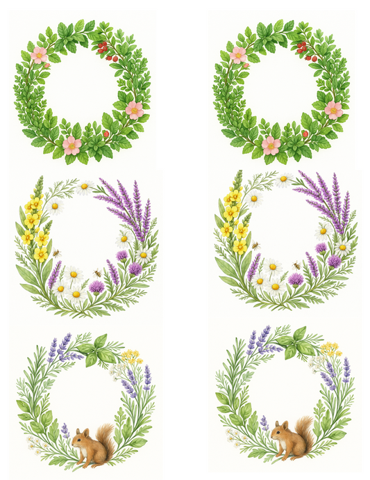 Rice Paper For Decoupage Wreaths Of Herbs And Flowers Collage Cat. No. 4599