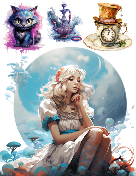 Rice Paper For Decoupage Alice From Wonderland Various Characters Collage Cat. No. 4623