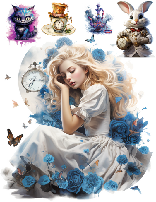 Rice Paper For Decoupage Alice From Wonderland Various Characters Collage Cat. No. 4625