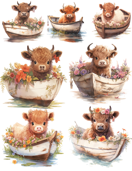 Rice Paper Decoupage High Land Cow In A Boat Cat. No. 4634